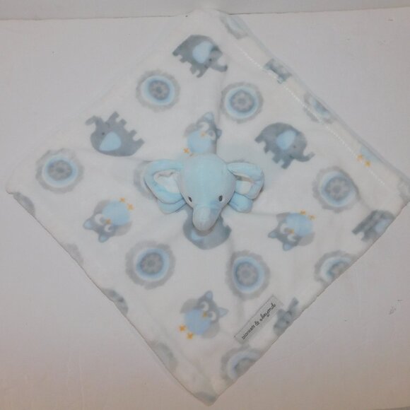 Blankets & Beyond Blue Elephant Gray White Owl Security Blanket Plush Lovey Nunu - Picture 4 of 6